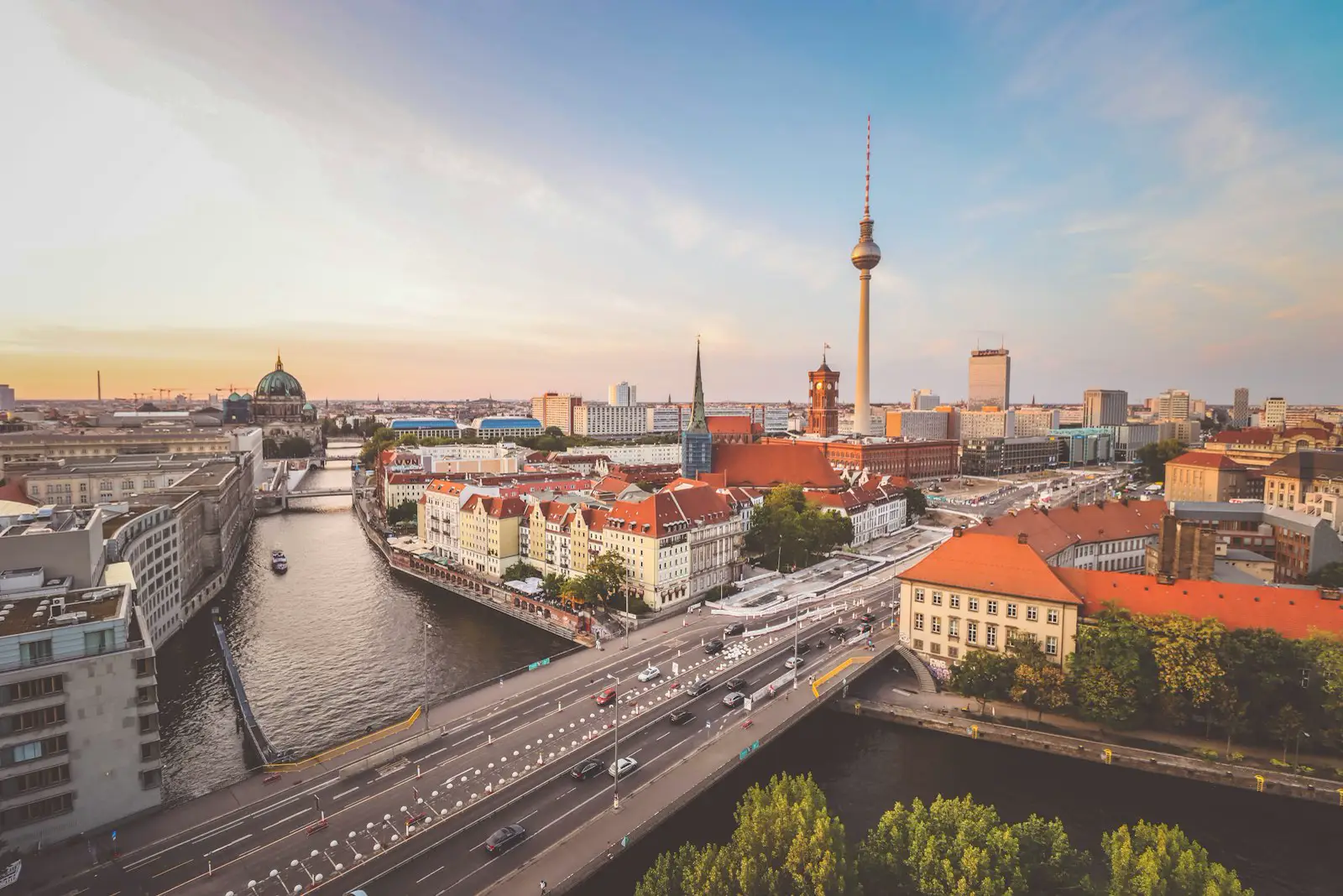The Rhine and the Rheinturm in Düsseldorf